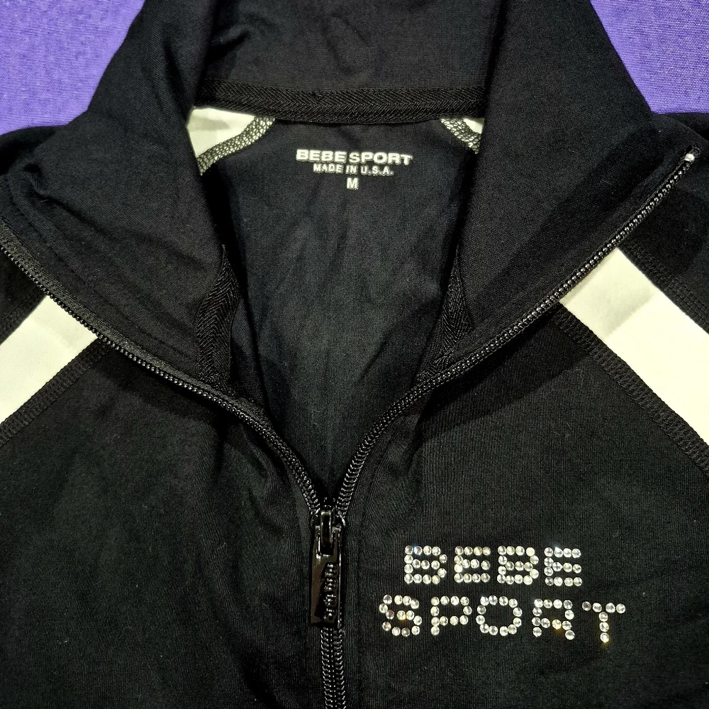 Bebe Sport 2-PC Crystals Logo Black/White Full Zip Jacket & Pants - XS/S. - Picture 8 of 11